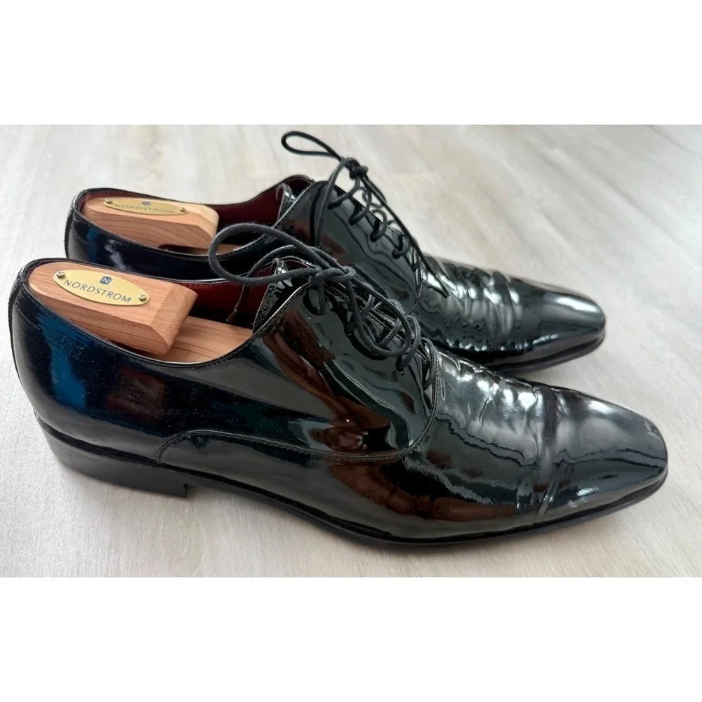 Hugo Boss Oxford Shoes Mens 11.5 Black Good Patent Leather Formal Tuxedo Dress